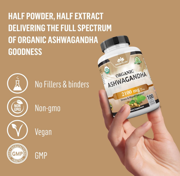 Organic Ashwagandha 2,100 mg - 100 Veggie Capsules 3